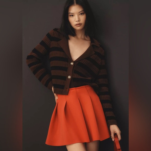 NWT! Maeve by Anthropologie Pleated Pull-On Scuba Mini Skirt - Cherry Red - XL 🏀 - Picture 1 of 7